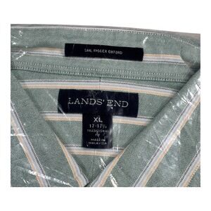 Lands End Sail Rigger Oxford Shirt Striped Long Sleeve Traditional Fit Mens XL